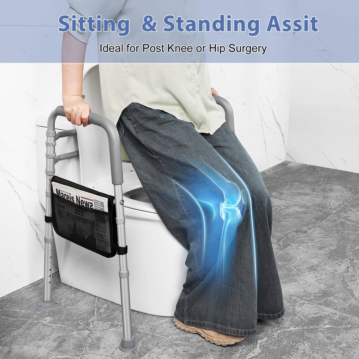 Width & Height Adjustable Toilet Safety Rail - Toilet Seat Risers for Seniors, Toilet Riser with Handles, Raised Toilet Seat with Handles - Toilet Safety Frame Fits Most Toilet (400LBS)