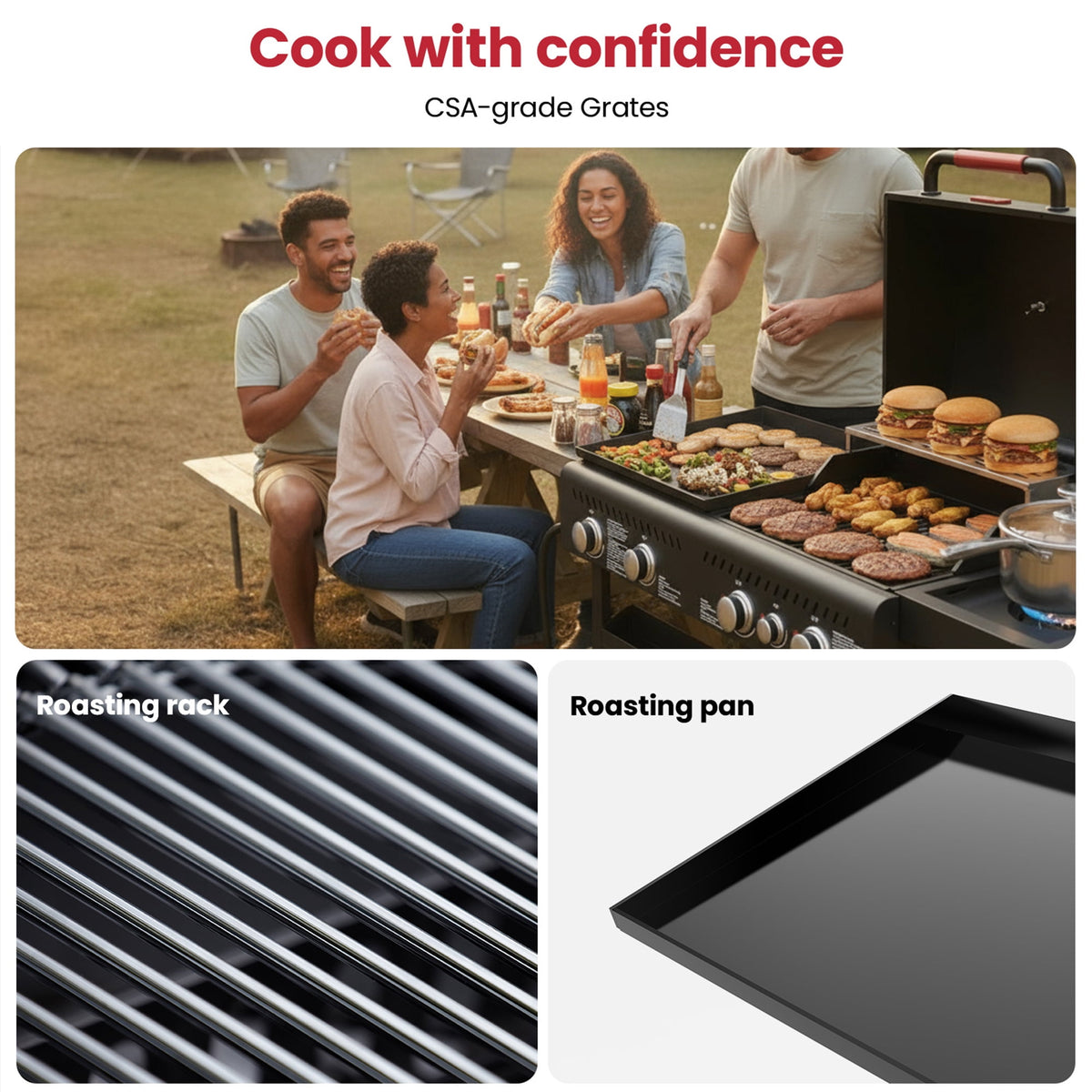 50,000 BTU Grill and Griddle Combo, 702 SQ.IN Cooking Space, Non-Stick Porcelain Enamel Grates, for Backyard BBQ, Outdoor Cooking