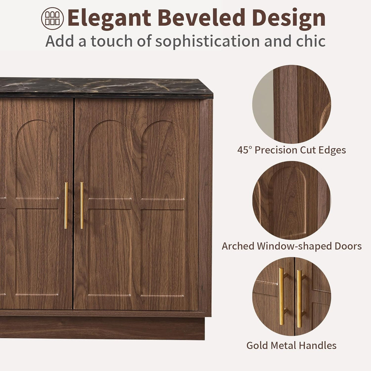 66.5" Sideboard Buffet Cabinet with Storage, Modern Credenza with Arched Doors, Wood Accent Cabinet for Living Room, Entryway, Dining Room Storage
