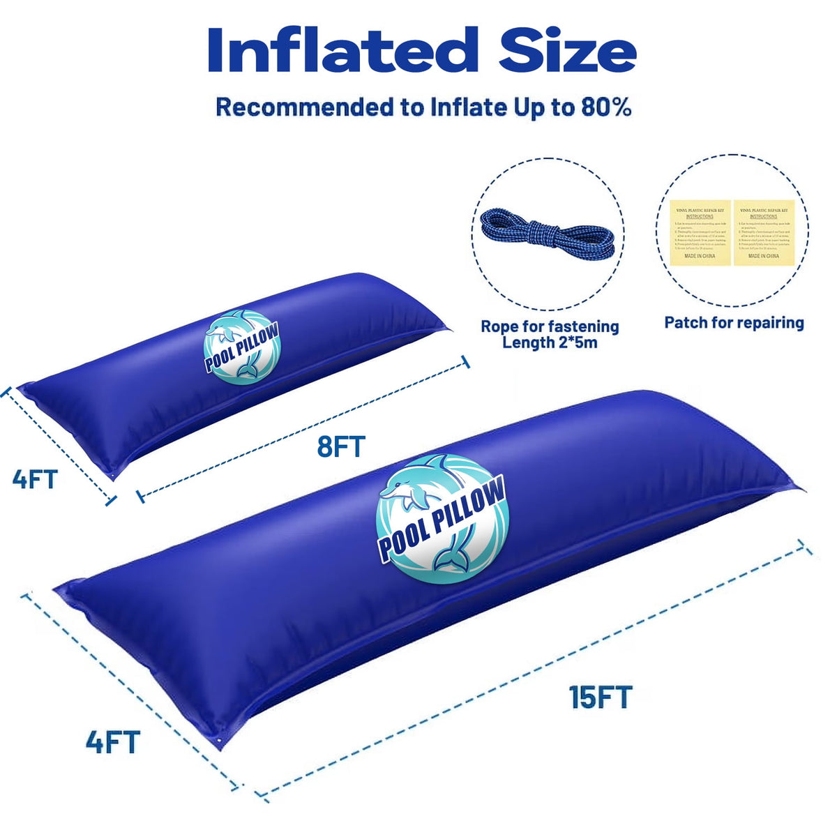 Pool Pillows for Above Ground Pools, Heavy Duty Pool Pillows Float, PVC Winter Pool Air Pillow, 4x15FT