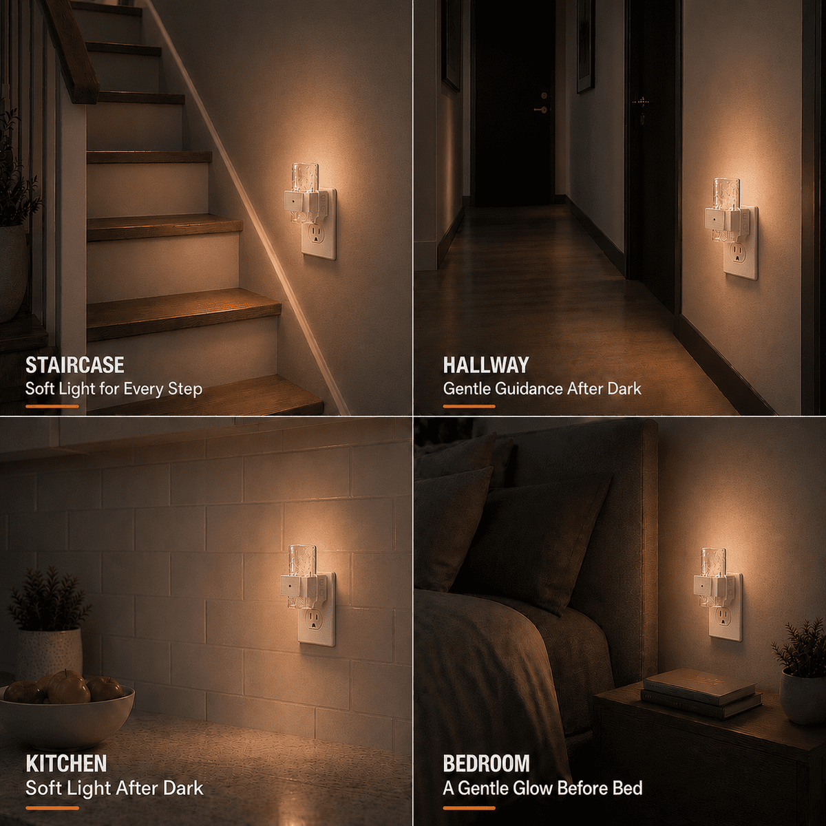 Plug in Night Light, 2 Pack LED Night Lights with Dusk to Dawn Sensor, RGB & 3000K Warm White, 4-Level Adjustable Brightness, Acrylic Bubble Design Nightlight for Bedroom, Bathroom, Hallway