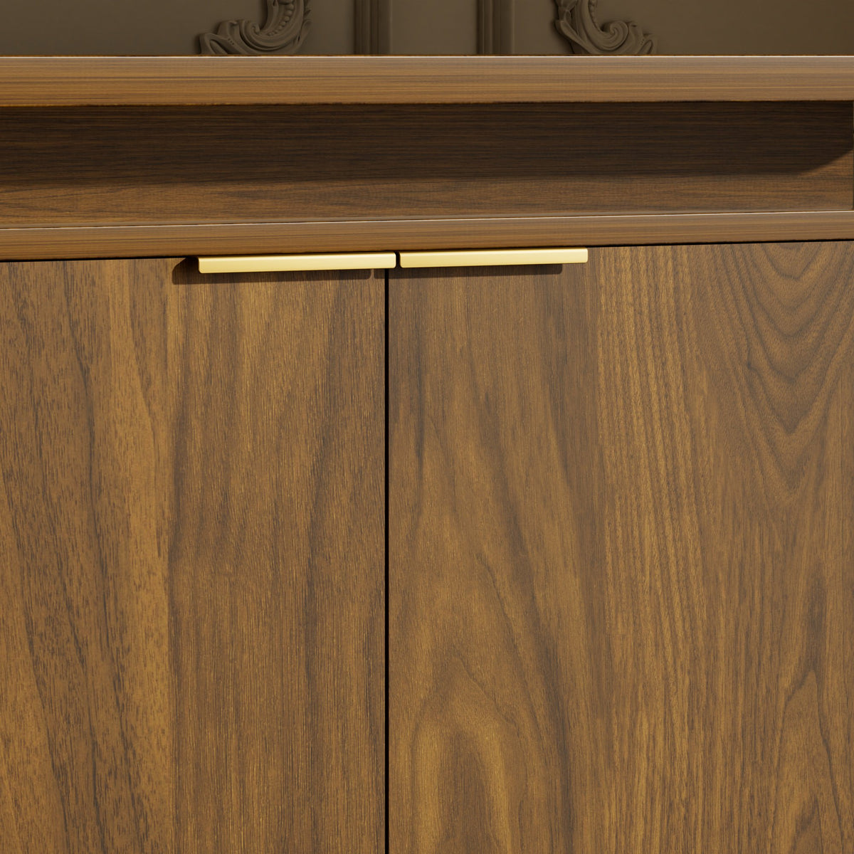 LKTART 66" Modern Sideboard Storage Cabinet with LED Lights, Walnut